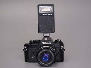 Nikon EM Camera with 50mm f1.8 lens and Flash