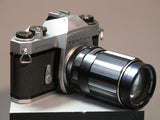 Pentax Spotmatic SP2 35mm camera (silver) with Takumar 135mm lens