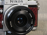 (available) Red Nikon F 35mm Camera with 35mm f2.8 Lens and Waist-Level Finder