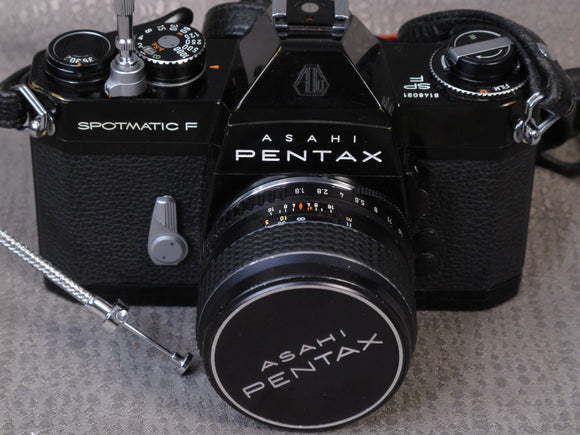 Pentax Spotmatic F 35mm camera (black) with Takumar 55mm lens